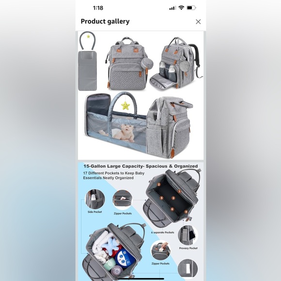 Grey Diaper Bag Backpack - Picture 10 of 11